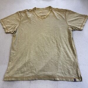 Orvis T-Shirt Mens XL Tan Khaki V-Neck Slub Cotton Contrast Stitch Casual Sporty
